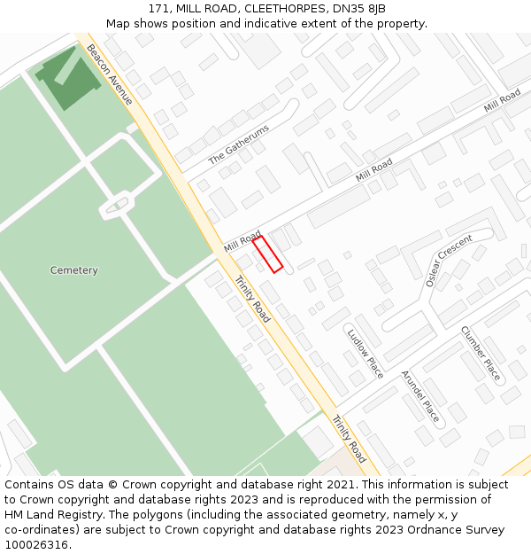171, MILL ROAD, CLEETHORPES, DN35 8JB: Location map and indicative extent of plot