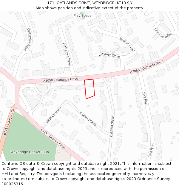 171, OATLANDS DRIVE, WEYBRIDGE, KT13 9JY: Location map and indicative extent of plot