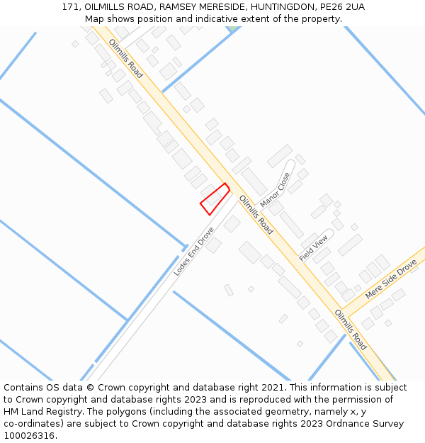 171, OILMILLS ROAD, RAMSEY MERESIDE, HUNTINGDON, PE26 2UA: Location map and indicative extent of plot