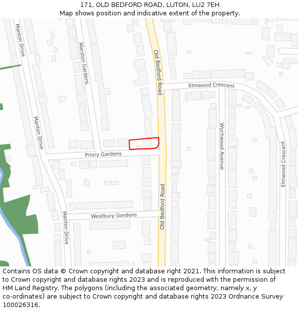 171, OLD BEDFORD ROAD, LUTON, LU2 7EH: Location map and indicative extent of plot