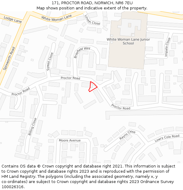 171, PROCTOR ROAD, NORWICH, NR6 7EU: Location map and indicative extent of plot