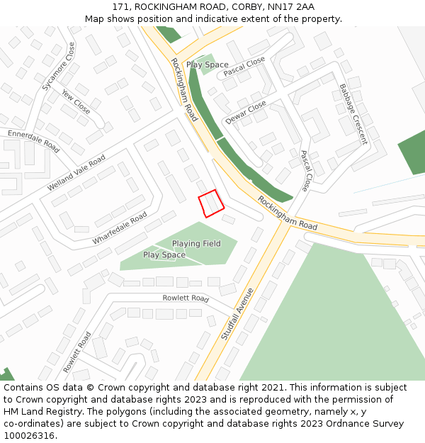 171, ROCKINGHAM ROAD, CORBY, NN17 2AA: Location map and indicative extent of plot