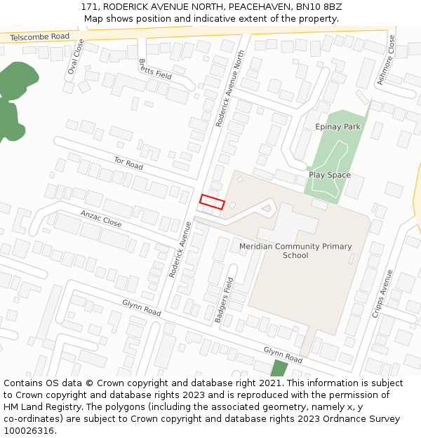 171, RODERICK AVENUE NORTH, PEACEHAVEN, BN10 8BZ: Location map and indicative extent of plot