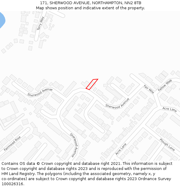 171, SHERWOOD AVENUE, NORTHAMPTON, NN2 8TB: Location map and indicative extent of plot