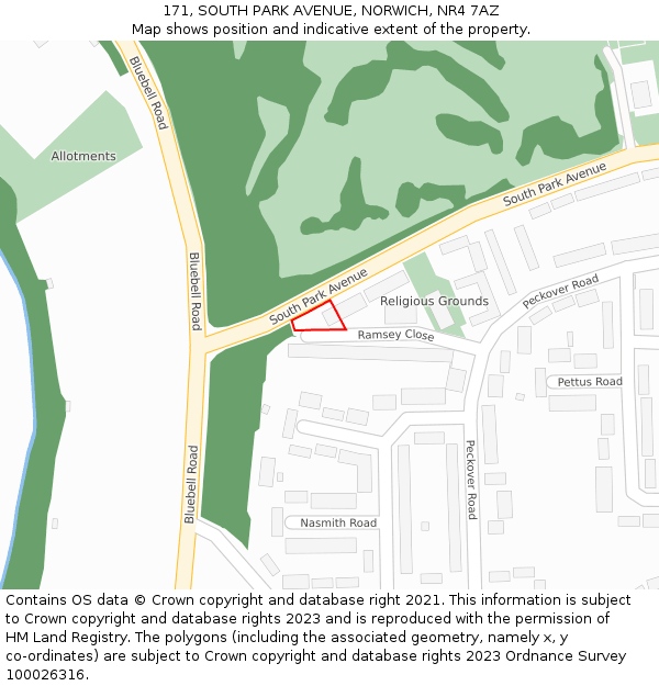 171, SOUTH PARK AVENUE, NORWICH, NR4 7AZ: Location map and indicative extent of plot