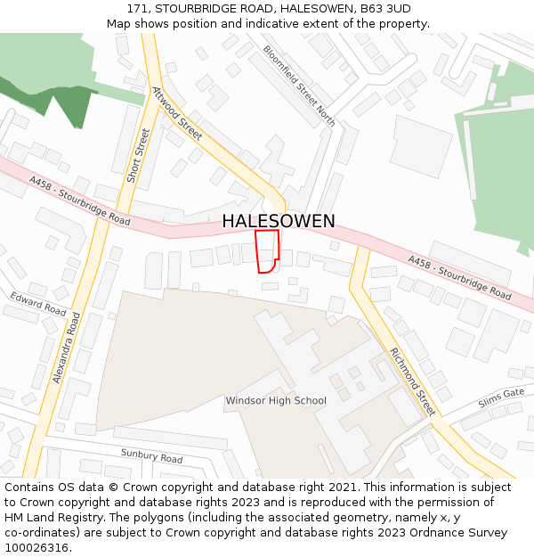 171, STOURBRIDGE ROAD, HALESOWEN, B63 3UD: Location map and indicative extent of plot