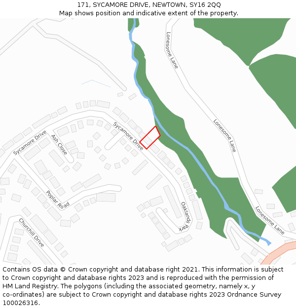 171, SYCAMORE DRIVE, NEWTOWN, SY16 2QQ: Location map and indicative extent of plot