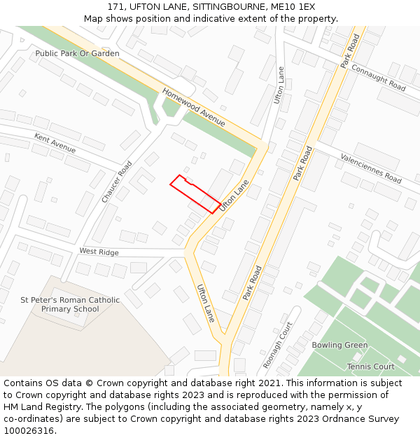 171, UFTON LANE, SITTINGBOURNE, ME10 1EX: Location map and indicative extent of plot