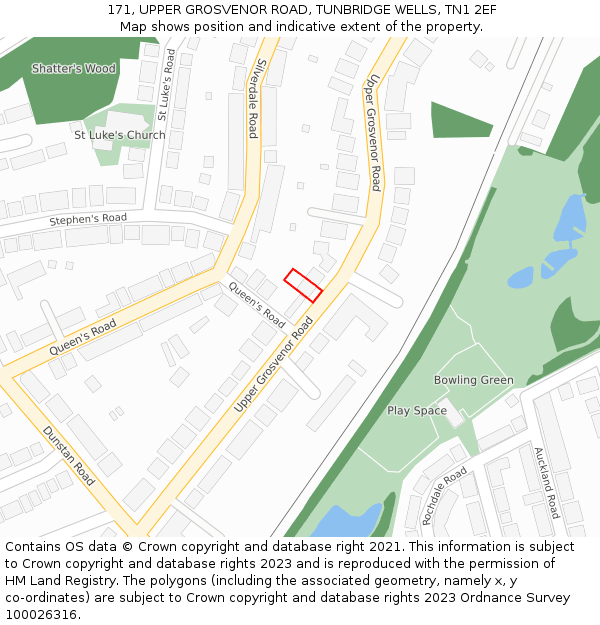 171, UPPER GROSVENOR ROAD, TUNBRIDGE WELLS, TN1 2EF: Location map and indicative extent of plot