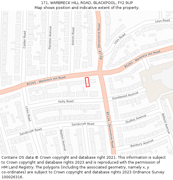 171, WARBRECK HILL ROAD, BLACKPOOL, FY2 9UP: Location map and indicative extent of plot