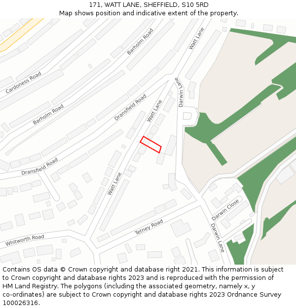 171, WATT LANE, SHEFFIELD, S10 5RD: Location map and indicative extent of plot