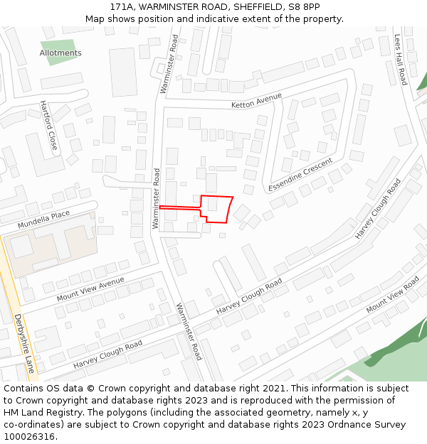171A, WARMINSTER ROAD, SHEFFIELD, S8 8PP: Location map and indicative extent of plot
