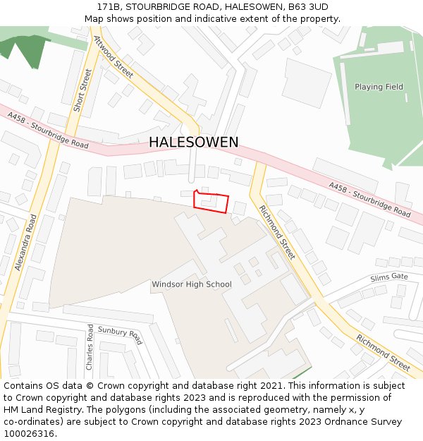 171B, STOURBRIDGE ROAD, HALESOWEN, B63 3UD: Location map and indicative extent of plot