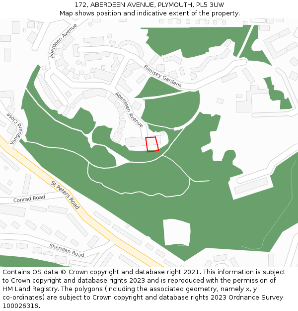 172, ABERDEEN AVENUE, PLYMOUTH, PL5 3UW: Location map and indicative extent of plot