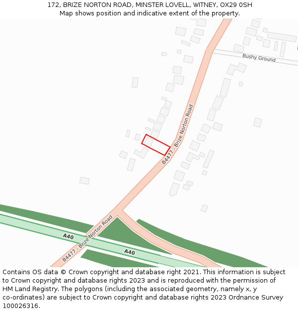 172, BRIZE NORTON ROAD, MINSTER LOVELL, WITNEY, OX29 0SH: Location map and indicative extent of plot