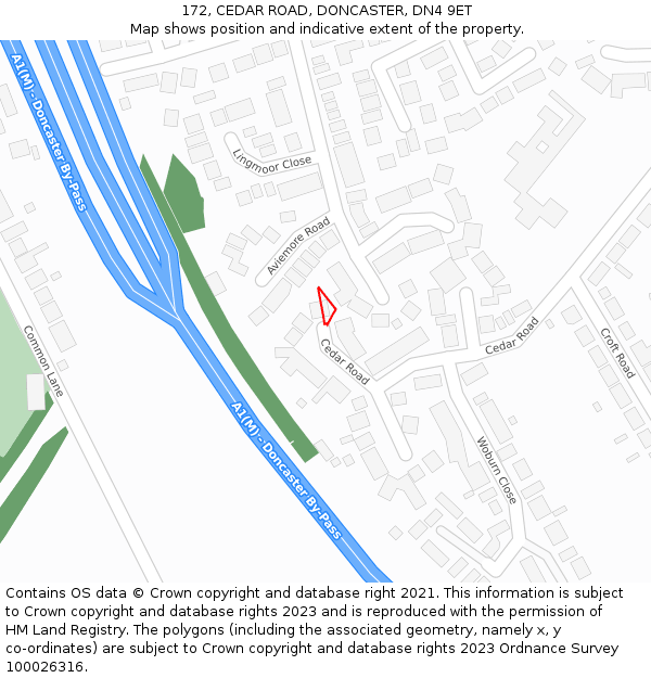 172, CEDAR ROAD, DONCASTER, DN4 9ET: Location map and indicative extent of plot