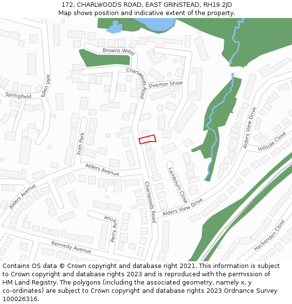 172, CHARLWOODS ROAD, EAST GRINSTEAD, RH19 2JD: Location map and indicative extent of plot