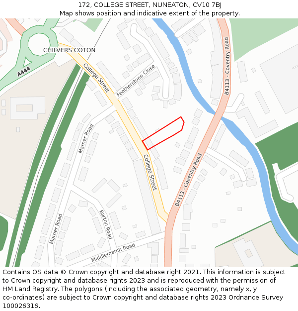 172, COLLEGE STREET, NUNEATON, CV10 7BJ: Location map and indicative extent of plot
