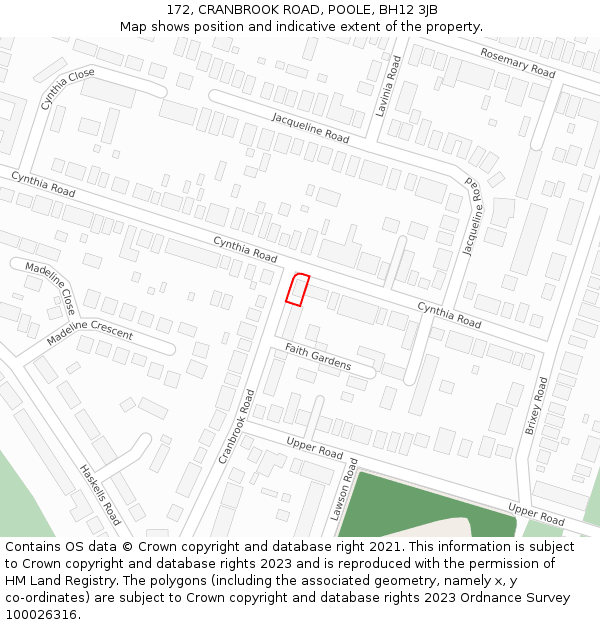 172, CRANBROOK ROAD, POOLE, BH12 3JB: Location map and indicative extent of plot