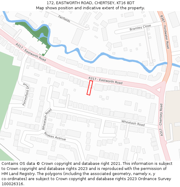 172, EASTWORTH ROAD, CHERTSEY, KT16 8DT: Location map and indicative extent of plot