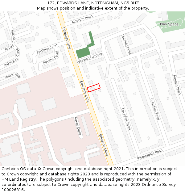 172, EDWARDS LANE, NOTTINGHAM, NG5 3HZ: Location map and indicative extent of plot