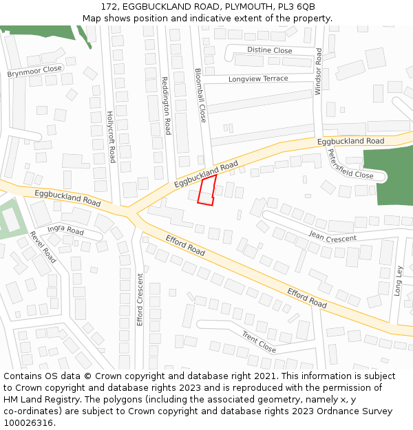 172, EGGBUCKLAND ROAD, PLYMOUTH, PL3 6QB: Location map and indicative extent of plot