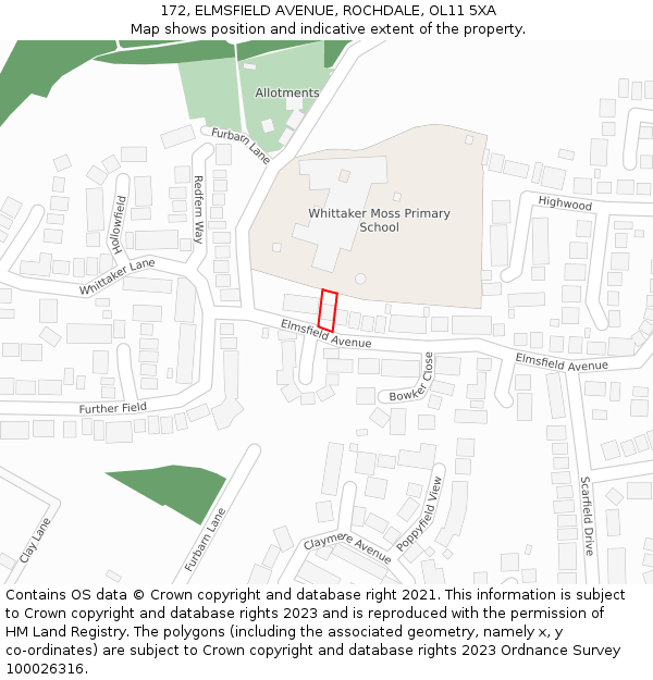 172, ELMSFIELD AVENUE, ROCHDALE, OL11 5XA: Location map and indicative extent of plot