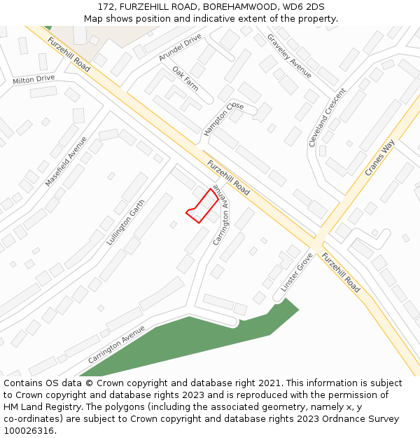 172, FURZEHILL ROAD, BOREHAMWOOD, WD6 2DS: Location map and indicative extent of plot