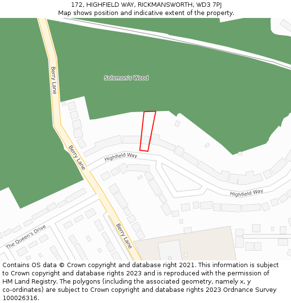 172, HIGHFIELD WAY, RICKMANSWORTH, WD3 7PJ: Location map and indicative extent of plot