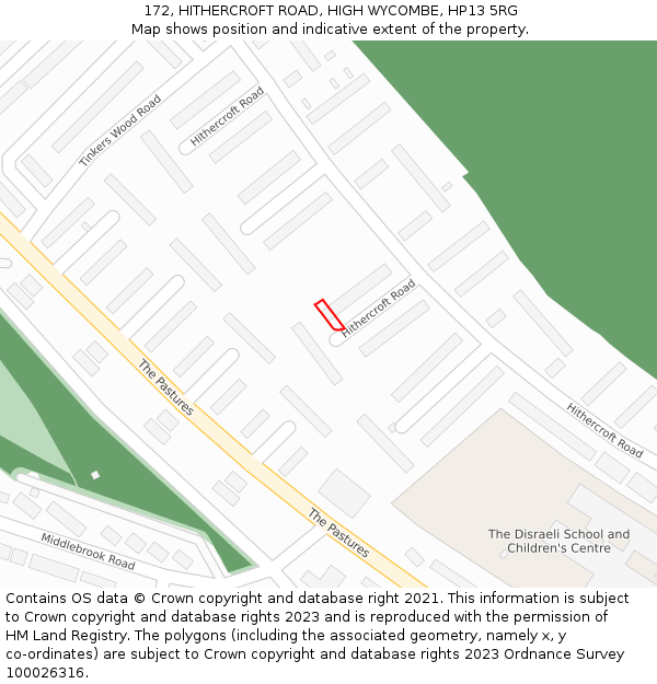 172, HITHERCROFT ROAD, HIGH WYCOMBE, HP13 5RG: Location map and indicative extent of plot