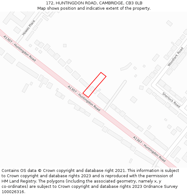 172, HUNTINGDON ROAD, CAMBRIDGE, CB3 0LB: Location map and indicative extent of plot