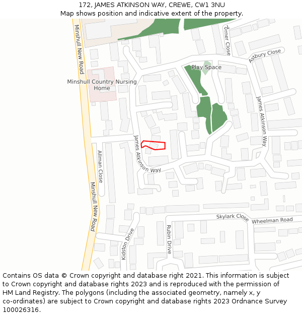 172, JAMES ATKINSON WAY, CREWE, CW1 3NU: Location map and indicative extent of plot