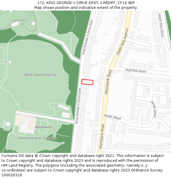 172, KING GEORGE V DRIVE EAST, CARDIFF, CF14 4EP: Location map and indicative extent of plot