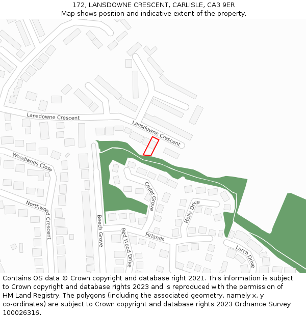 172, LANSDOWNE CRESCENT, CARLISLE, CA3 9ER: Location map and indicative extent of plot