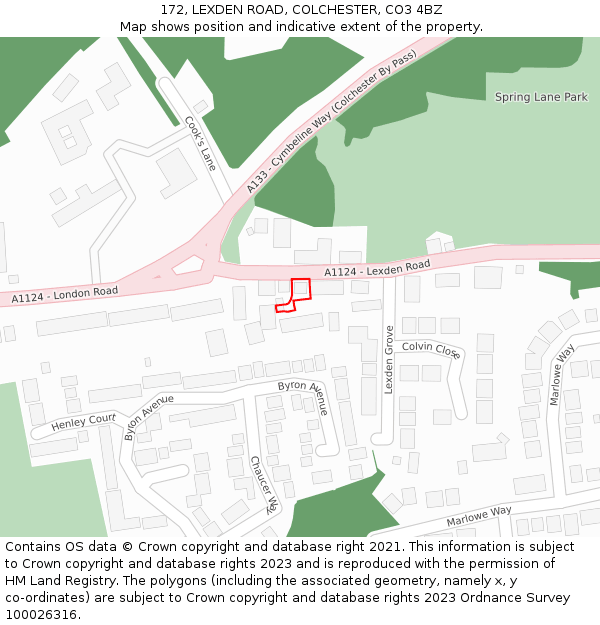 172, LEXDEN ROAD, COLCHESTER, CO3 4BZ: Location map and indicative extent of plot