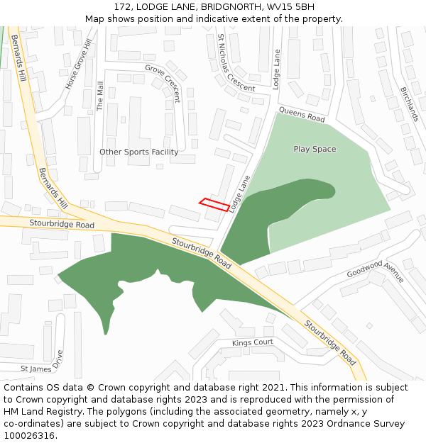 172, LODGE LANE, BRIDGNORTH, WV15 5BH: Location map and indicative extent of plot
