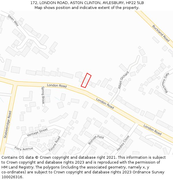 172, LONDON ROAD, ASTON CLINTON, AYLESBURY, HP22 5LB: Location map and indicative extent of plot