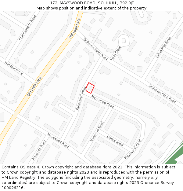 172, MAYSWOOD ROAD, SOLIHULL, B92 9JF: Location map and indicative extent of plot