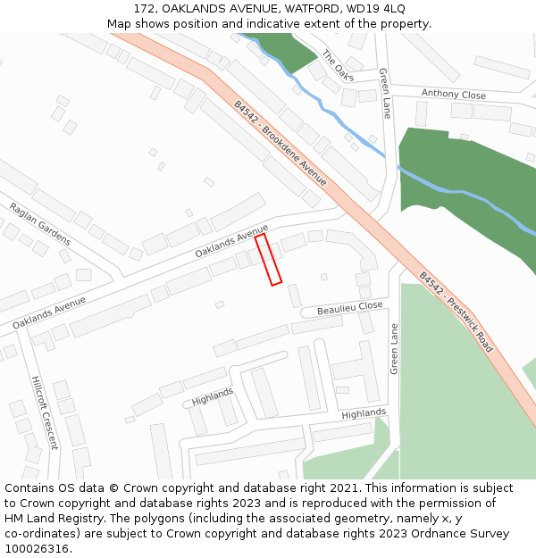 172, OAKLANDS AVENUE, WATFORD, WD19 4LQ: Location map and indicative extent of plot