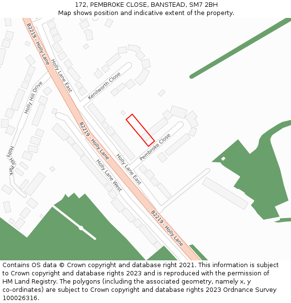 172, PEMBROKE CLOSE, BANSTEAD, SM7 2BH: Location map and indicative extent of plot