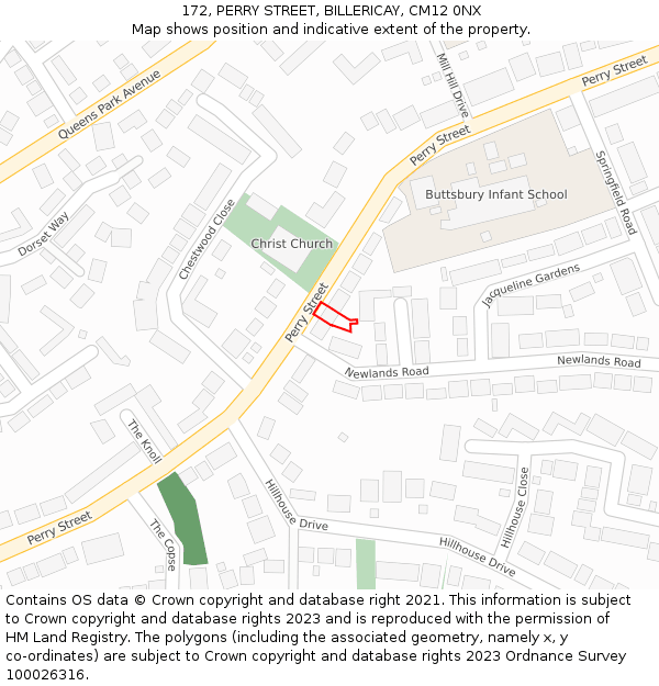 172, PERRY STREET, BILLERICAY, CM12 0NX: Location map and indicative extent of plot