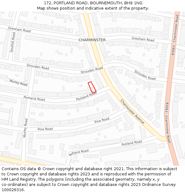172, PORTLAND ROAD, BOURNEMOUTH, BH9 1NG: Location map and indicative extent of plot