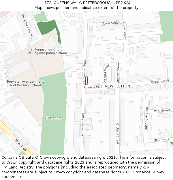 172, QUEENS WALK, PETERBOROUGH, PE2 9AJ: Location map and indicative extent of plot