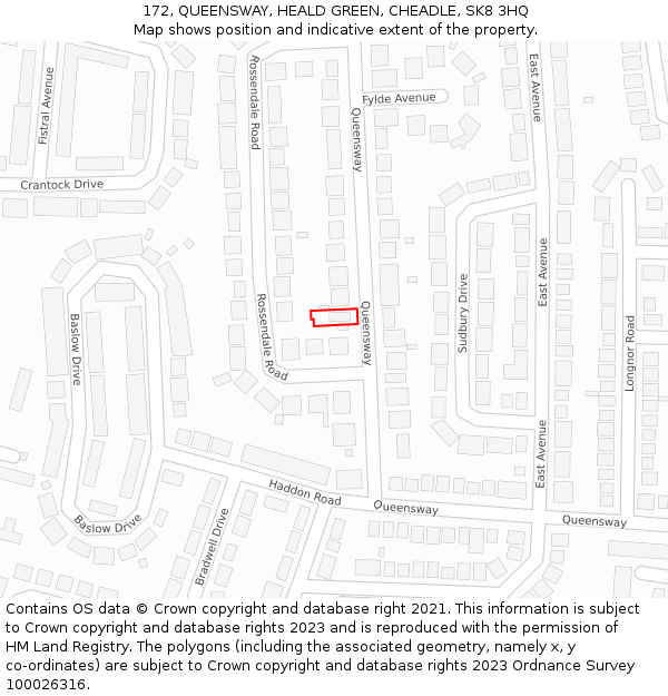 172, QUEENSWAY, HEALD GREEN, CHEADLE, SK8 3HQ: Location map and indicative extent of plot