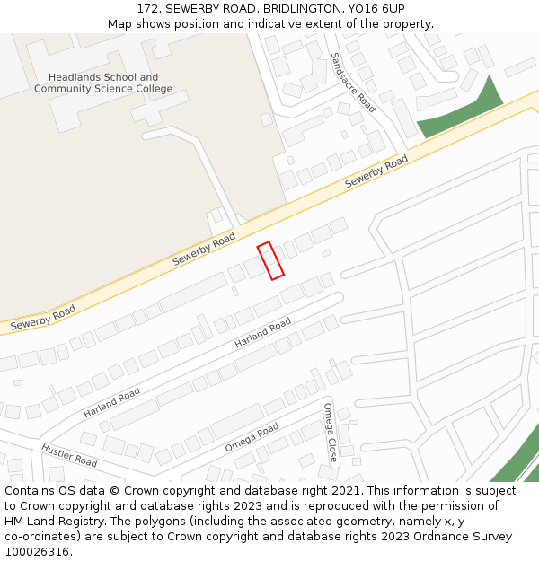 172, SEWERBY ROAD, BRIDLINGTON, YO16 6UP: Location map and indicative extent of plot