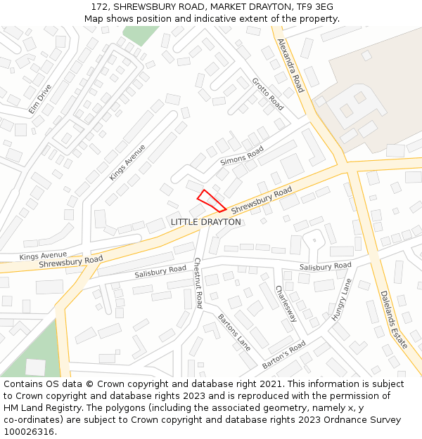 172, SHREWSBURY ROAD, MARKET DRAYTON, TF9 3EG: Location map and indicative extent of plot