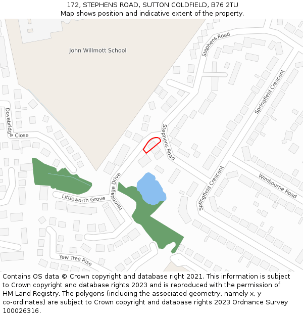 172, STEPHENS ROAD, SUTTON COLDFIELD, B76 2TU: Location map and indicative extent of plot