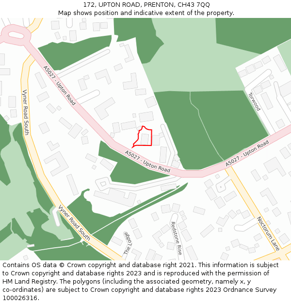 172, UPTON ROAD, PRENTON, CH43 7QQ: Location map and indicative extent of plot