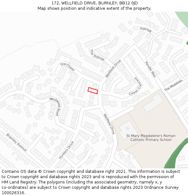 172, WELLFIELD DRIVE, BURNLEY, BB12 0JD: Location map and indicative extent of plot