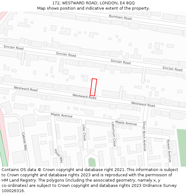 172, WESTWARD ROAD, LONDON, E4 8QQ: Location map and indicative extent of plot